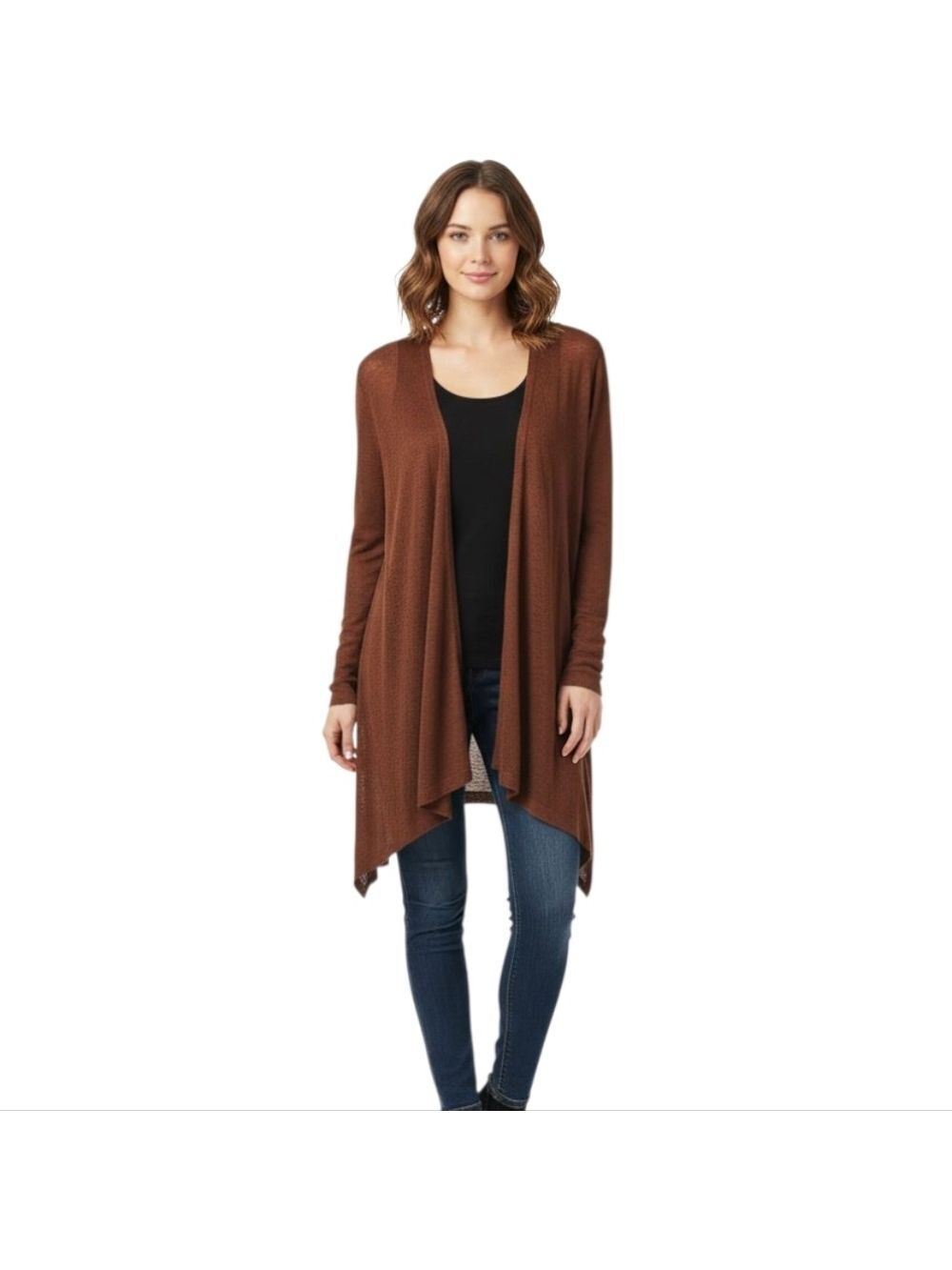 H&M Rust Colored Knit Open Front Long Duster Cardigan Size Large